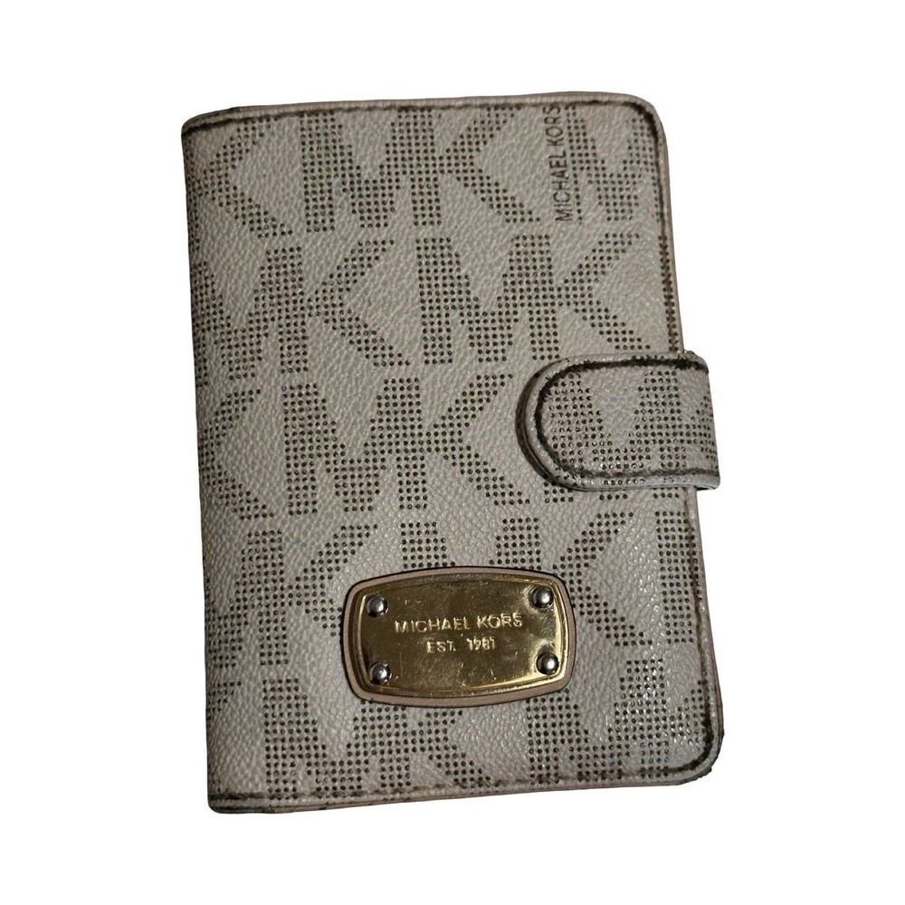 Michael Kors Beige Gray Snap Wallet Minimalist designer